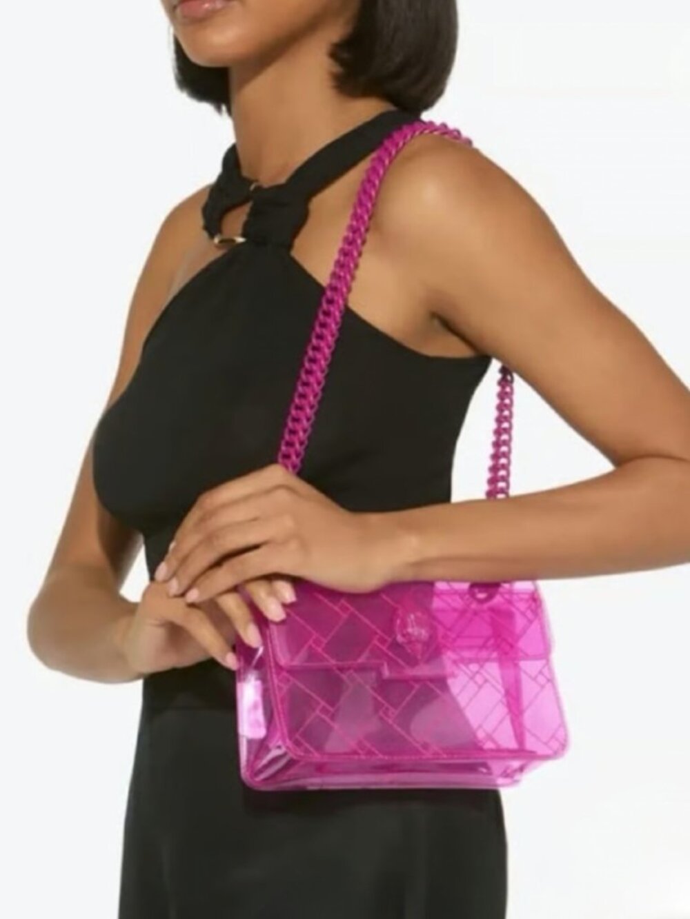 Kurt Geiger Kensington Medium Vinyl Shoulder Bag Pink Jelly Transparent